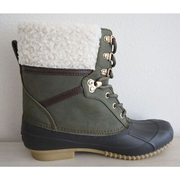 Tommy Hilfiger Women Sz 11M Green Rainah Faux-Shearling Trim WR Duck Boots - Picture 7 of 11